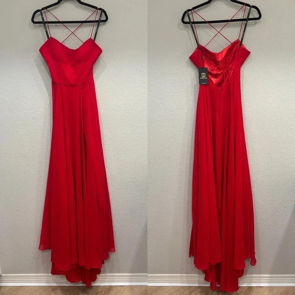 NWT Lucci Lu Red Maxi Dress w/Slit Size 4 Gown Prom Dress - Picture 3 of 5